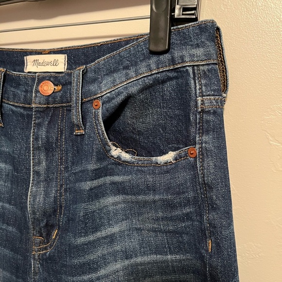 Madewell The High Rise Slim Boyjean Distressed Denim Cotton Jeans Size 27 Blue - Picture 7 of 15